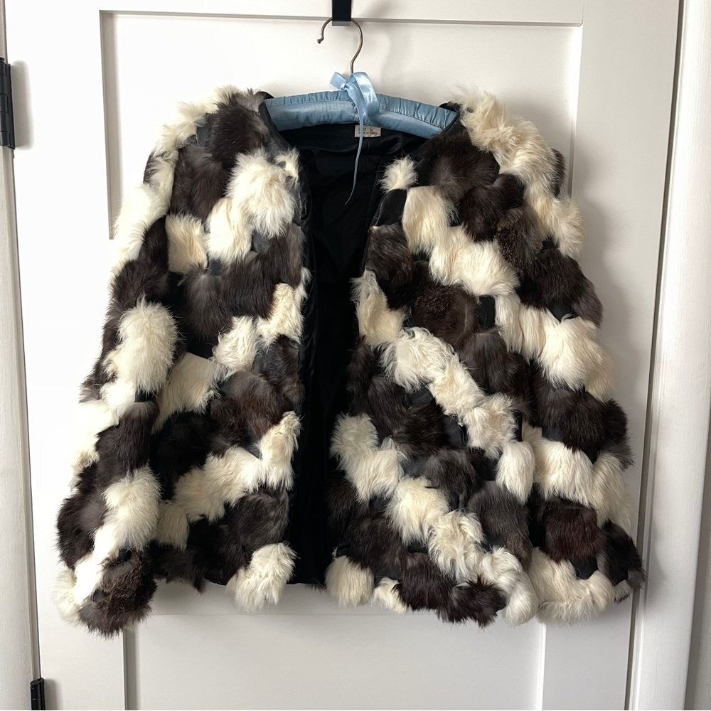 Vintage rabbit fur patchwork coat - size large, made in Korea - Picture 1 of 14